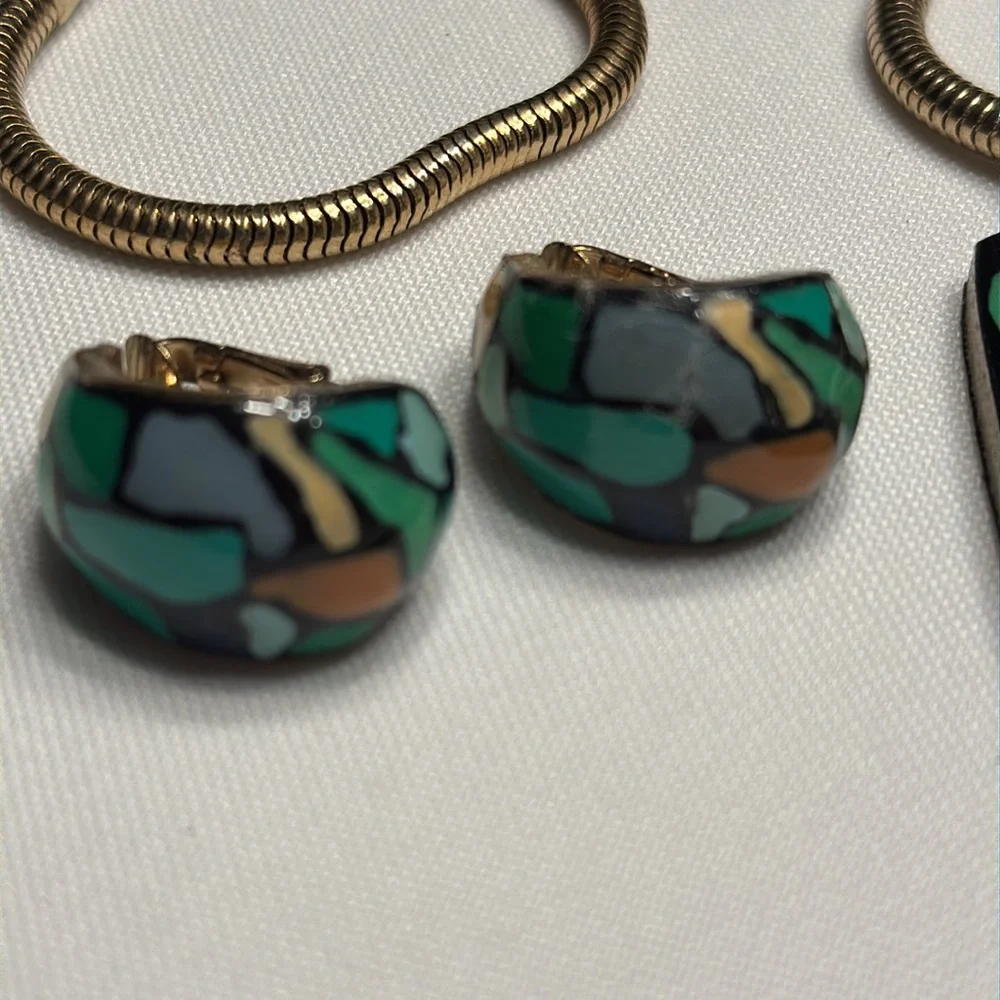 Eisenberg Elegant Mosaic enameled Pendant Necklace and Earring Set. 1970’s. - Picture 4 of 6